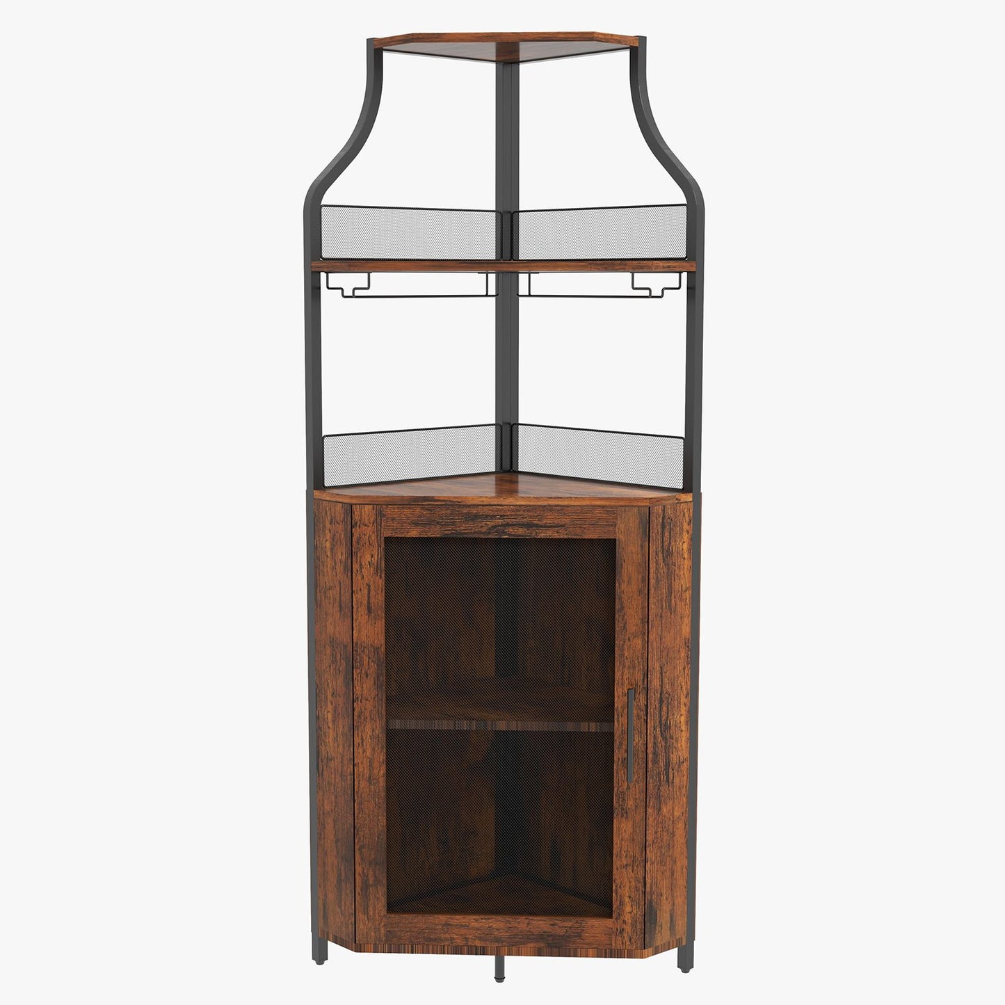 Modern Wine & Liquor Corner Bar Cabinet with Glass Rack - -Standing Storage Cabinet Suitable for Living Room, Dining Room - Wine Shelf with Mesh Door & Assembly Required