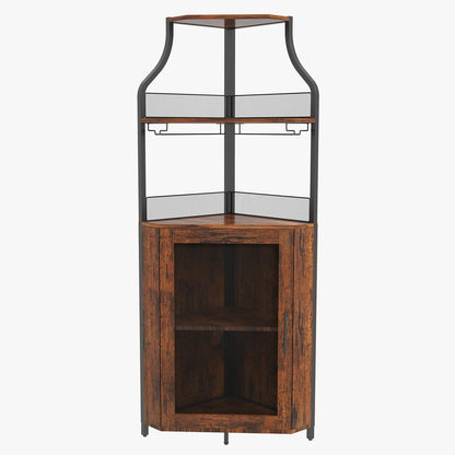 Modern Wine & Liquor Corner Bar Cabinet with Glass Rack - -Standing Storage Cabinet Suitable for Living Room, Dining Room - Wine Shelf with Mesh Door & Assembly Required