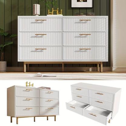Ladekast – Ladenkast – Kommode – Dressoir – Opbergkast – Massief Houten Wit – 6 Lades Met Gouden Knoppen – Kant-en-Klaar Gemonteerd