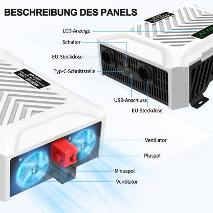 Zuivere Sinusgolf Omvormer – 3500W Power Inverter – Spanningsomzetter – DC AC Converter – 24V Naar 230V – 7000W Piekvermogen – Overbelasting Beveiliging – Compact Stevig Design