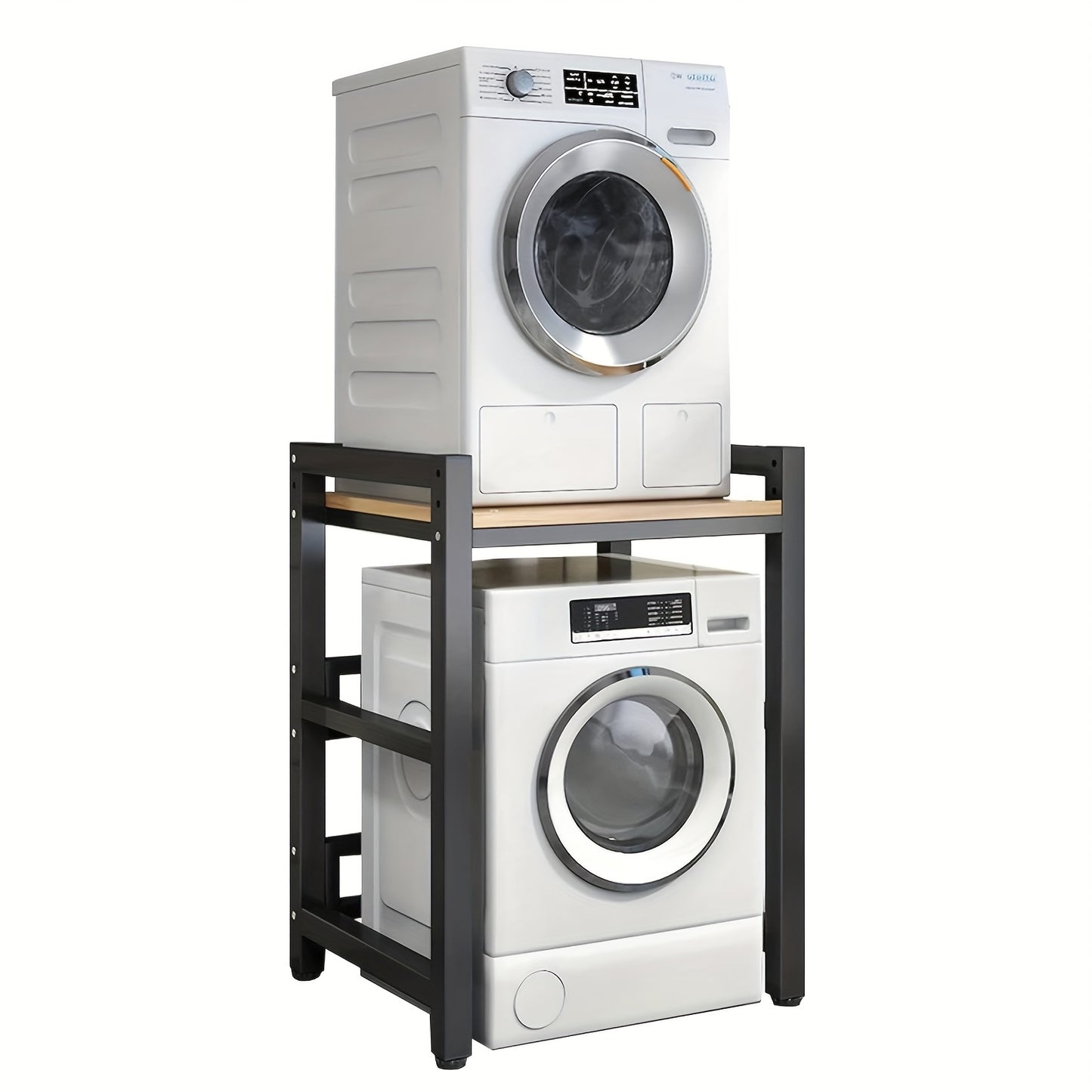 Verhoogde Plank Voor Op De Wasmachine – Wasmachineplank – Opbergrek – Wasmandhouder – Waskameropberger – Verstelbare Hoogte – Draagkracht 350 Kg – Walnootblad Matzwarte Poten