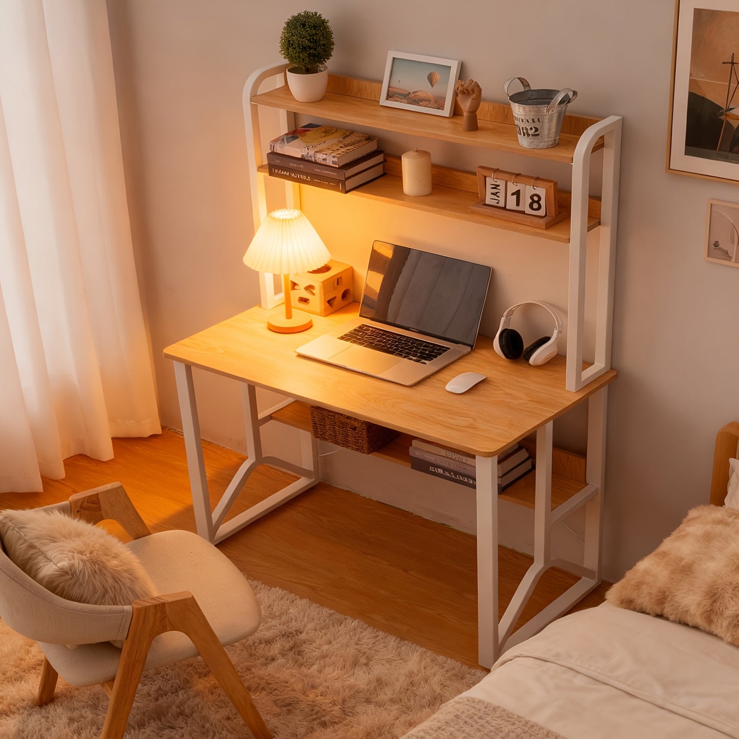 Bureau – Studietafel – Werkplek – Computertafel – Bureautafel – 100x50 cm – Dubbele Opberglagen – Stevige Y-Vormige Metalen Poten