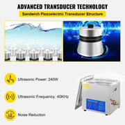 Vevor - Ultrasoonreiniger - Reinigingsapparaat - 800W, 240V - Digitale timer - 2L - Roestvrij staal - Zilver - QUORE