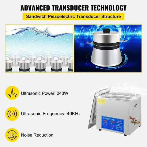 Vevor - Ultrasoonreiniger - Reinigingsapparaat - 800W, 240V - Digitale timer - 2L - Roestvrij staal - Zilver - QUORE