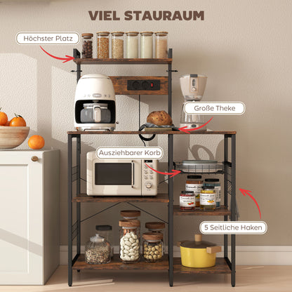 Keukenkast – Vloerkast – Opbergkast – Keukenrek – Keukenmeubel – Rustiek Bruin – 2 Stopcontacten – 5 Planken Met Mand