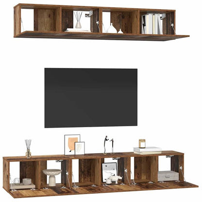 Tv-meubel – Tv-meubelset – TV-kast – Opbergmeubel – Woonkamermeubel – Oud Hout Bruin – 5-delig – Bewerkt Hardhout – Ruime Opbergruimte – Modern Minimalistisch Design