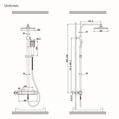 Thermostatische Douchekraan – Douchekraan Set – Douchemengkraan – Douchezetsysteem – Thermostaatkraan – RVS Wandmontage – Constante Temperatuur – Zonder Batterijen