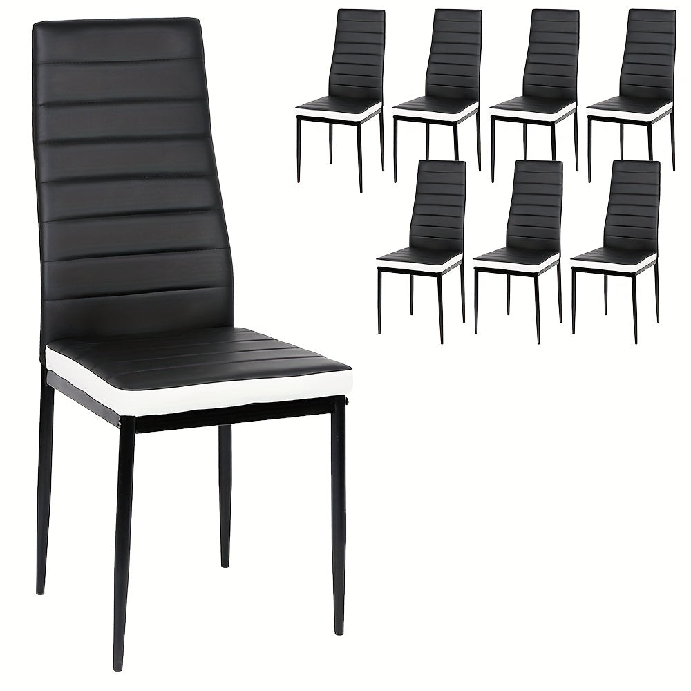 Set of 8 Modern Farmhouse High-Back Chairs with Memory Foam & Padded Seats - Heavy-Duty Commercial PU Dining/Conference Chairs Suitable for Office, Events, Weddings, Parties - Metal Frame, Easy-Clean (Multicolor)