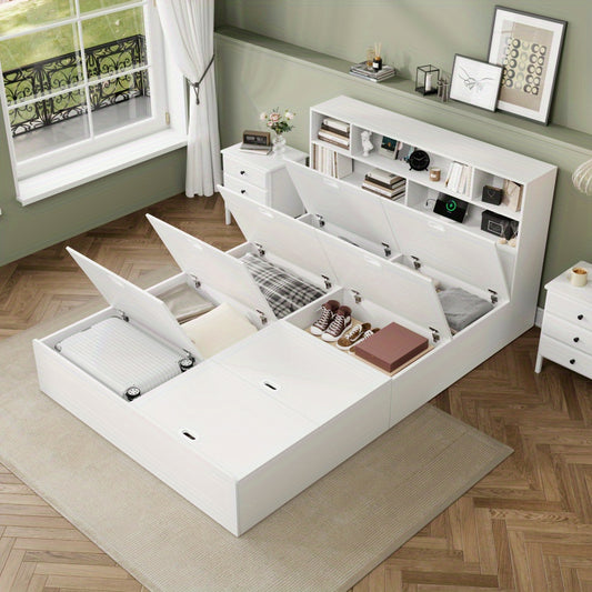Tweepersoonsbedframe – Bedframe – Ledikant – Platformbed – Slaapbed – Modern Design – Met Opbergruimte – Geen Boxspring Nodig – Wit – Eenvoudige Montage