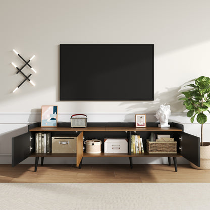 Tv-meubel – Tv-kast – Tv-stand – Dressoir – Media-kast – Compact Design – Zwart & Natuurlijk Hout – 160x39x49,5 cm – Duurzame Constructie