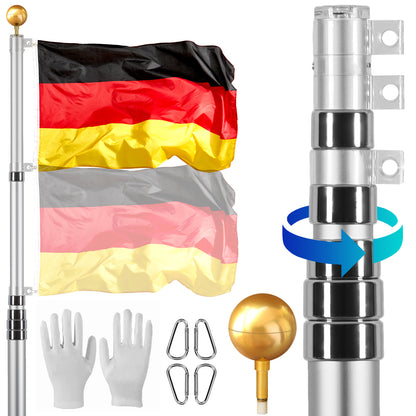 Vlaggenstok – Vlaggenmast – Telescopische Mast – Uitschuifbare Vlaggenstok – Aluminium Mast – 9 Meter Hoogte – Weerbestendig Aluminium