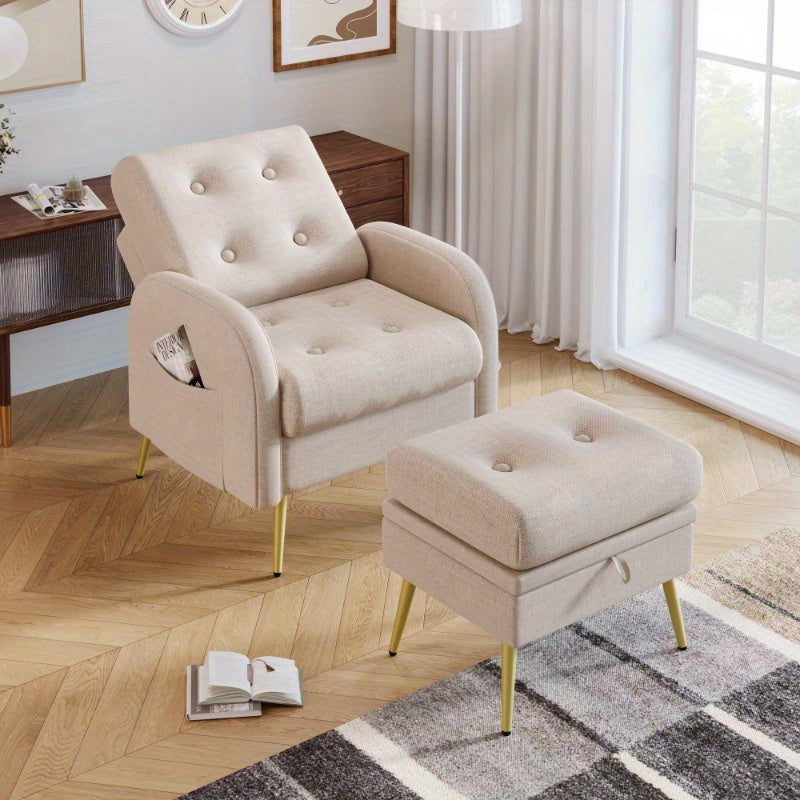 Verstelbare loungestoel – Relaxfauteuil – Recliner – Zitstoel – Loungechair – 3-standen rugleuning – Stevig metalen frame – Inclusief inklapbare voetsteun