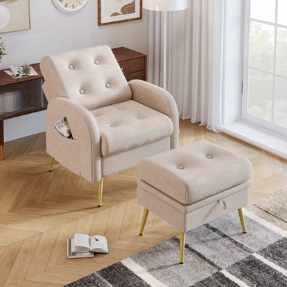 Verstelbare loungestoel – Relaxfauteuil – Recliner – Zitstoel – Loungechair – 3-standen rugleuning – Stevig metalen frame – Inclusief inklapbare voetsteun