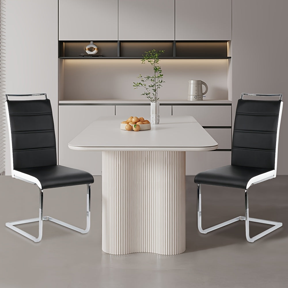 Eetkamerstoelen – Stoelen – Kuipstoelen – Barstoelen – Keukenstoelen – Zwarte Kunstleren Zitting – Ergonomische Gebogen Rugleuning – Roestvrijstalen Frame – Max. Draagvermogen 150 kg – Set Van 2