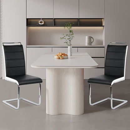 Eetkamerstoelen – Stoelen – Kuipstoelen – Barstoelen – Keukenstoelen – Zwarte Kunstleren Zitting – Ergonomische Gebogen Rugleuning – Roestvrijstalen Frame – Max. Draagvermogen 150 kg – Set Van 2