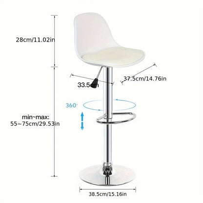 Barstoel – Barkruk – Barstoel Kruk – Barkrukken – Barstoelen – Verstelbare Zithoogte 55-75 cm – Draaibaar 360° – Set Van 4 – Wit Faux Leder – Metalen Frame – Kunststof Rugleuning