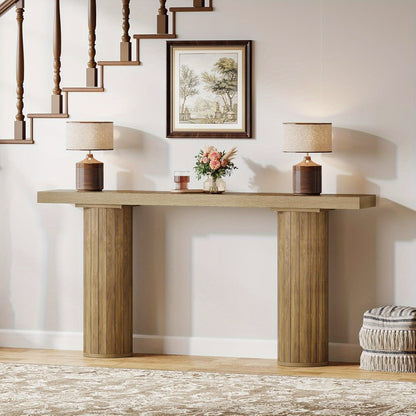 Console Tafel – Sofa Tafel – Haltafel – Smalle Tafel – Binnenkomsttafel – 160 cm Lang – Stevig Getinte Donkerbruine Afwerking
