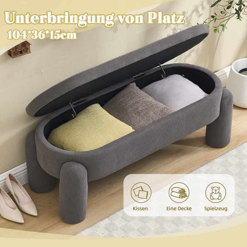 Opbergbank – Opbergbox – Zitbank – Halbank – Opbergkist – Grijze Chenille Stoffering – Stevig Houten Frame