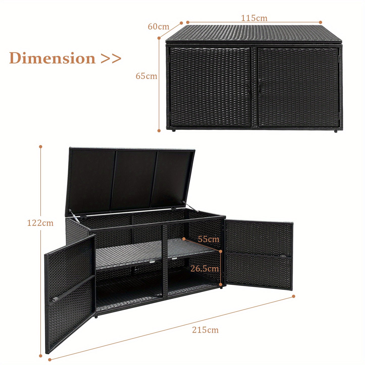 Opbergkast Buiten – Tuinkast – Opbergbox – Tuinkastje – Buitenkast – 2-laags Rattan – Weerbestendig Met Metalen Frame – 115x60x65 cm