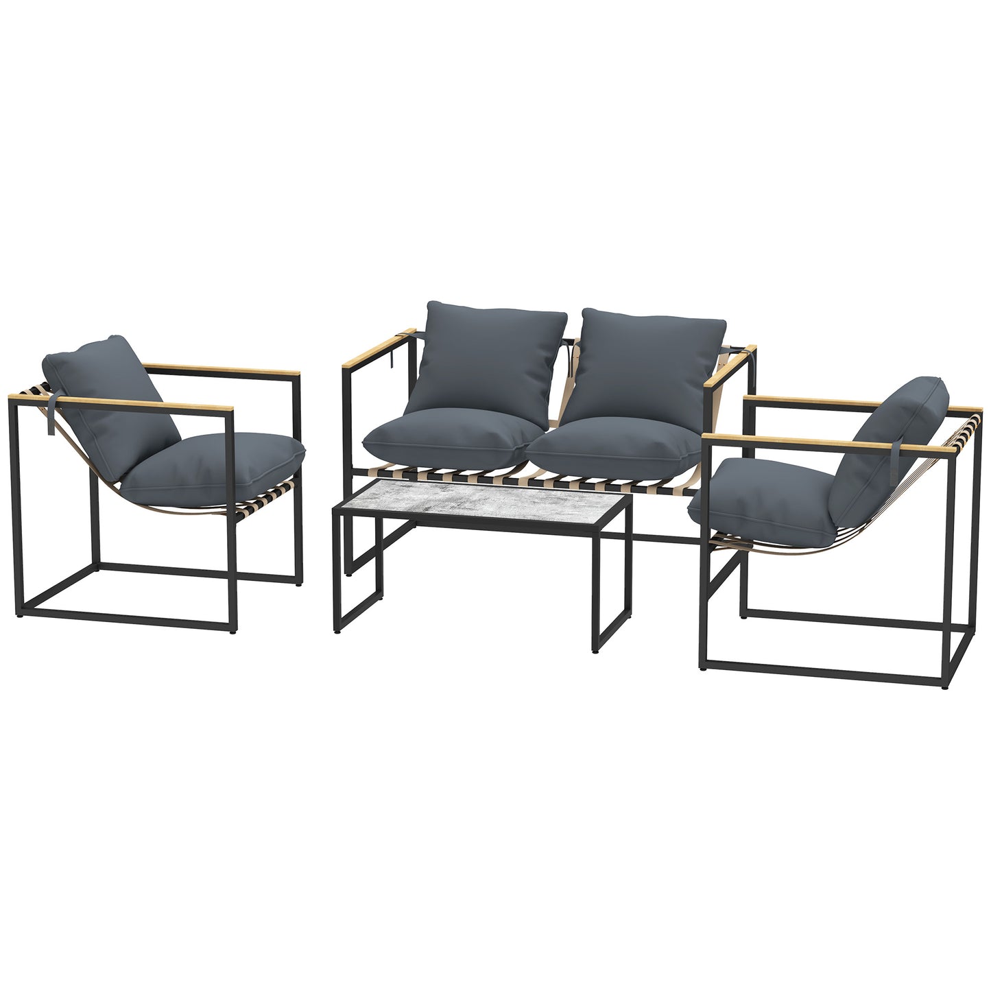 Tuinmeubelen – Tuinset – Loungeset – Balkonmeubels – Buitenmeubelen – 4-Delig – Gepolsterd Met Afneembare Kussens – Stalen Frame – Grijs