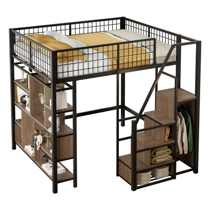 Bed – Bedframe – Bedden – Slaapbed – Stapelbed – Zwart – Metalen Frame – Opbergruimte – Trap – 140 x 200 cm