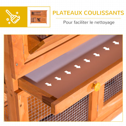 Konijnenhok – Kippenhok – Dierverblijf – Buitenhok – Duurzaam – 2-laags Design – Massief Dennenhout – Weerbestendig Dak – 120x48x100 cm – Met Hooiruif en Open Dak