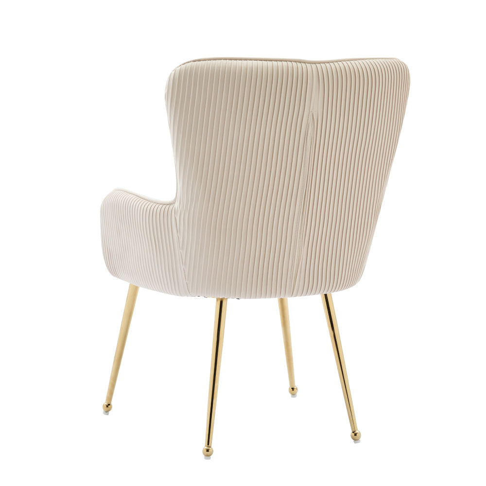 Eetkamerstoel – Velvet Stoel – Kuipstoel – Set Van 2 – Luxe Design – Beige – Gouden Metalen Poten – Met Armleuningen – Verstelbare Glijders
