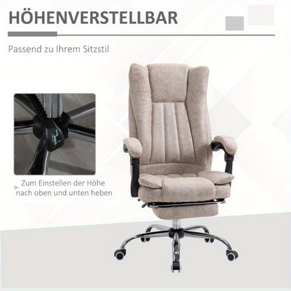 Vinsetto Ergonomic Office Chair with Adjustable Height, Swivel Base & Footrest - Beige - Heavy-Duty Metal Frame, Cushioned Seat & Armrests - Non-Electric Mechanism for Home Office, Gaming Desk - Easy-Clean Surface, Desk Chair