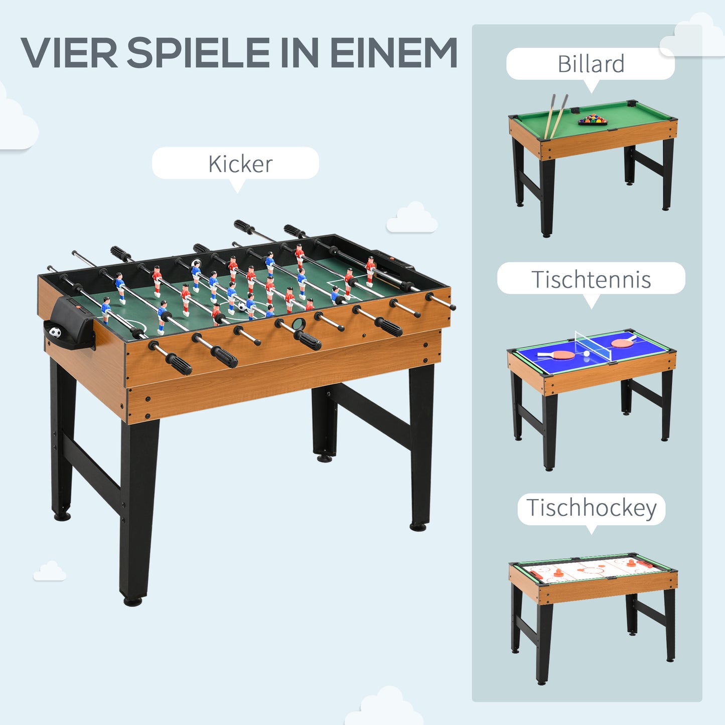 4-in-1 Speltafel – Speeltafel – Tafelgame – Spel Meubel – Entertainment Tafel – Compact Formaat – Duurzaam Hout en Metaal – Natural Wood Zwart