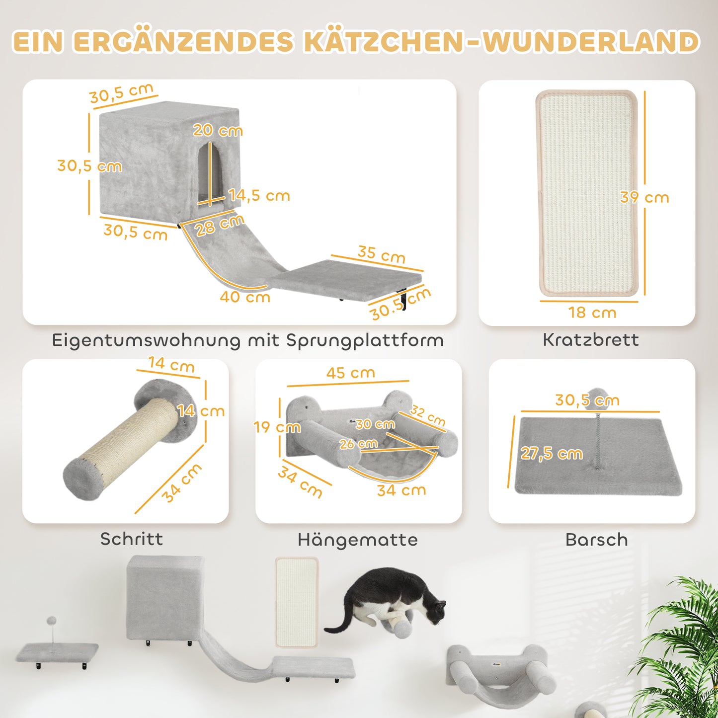 Krabpaal Kat – Klimpaal Kat – Kattenkrabpaal – Kattenmeubel – Kattenboom – Verstelbaar 225-255 Cm – Inclusief Huisje En Hangmat