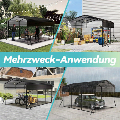 Metalen Carport – Overkapping – Garage – Carport Dak – Voertuig Shelter – 6x3,7m – Gegalvaniseerd Dak – Stevige Gepoedercoate Stalen Constructie