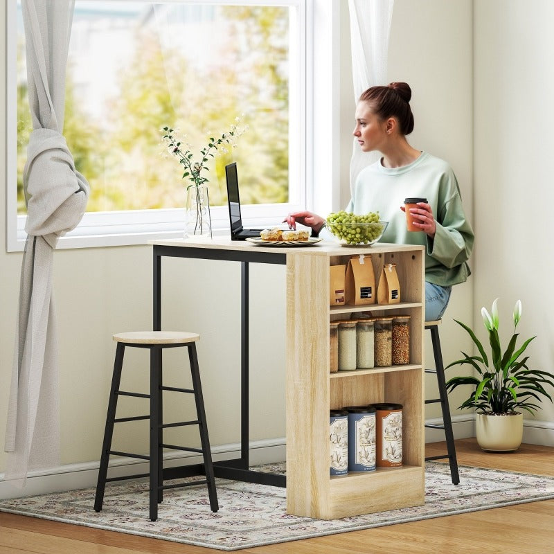 Keukentafelset – Barset – Ontbijttafel – Eettafel – Hoge Tafel Met Krukken – Compact En Ruimtebesparend – Eenvoudige Montage