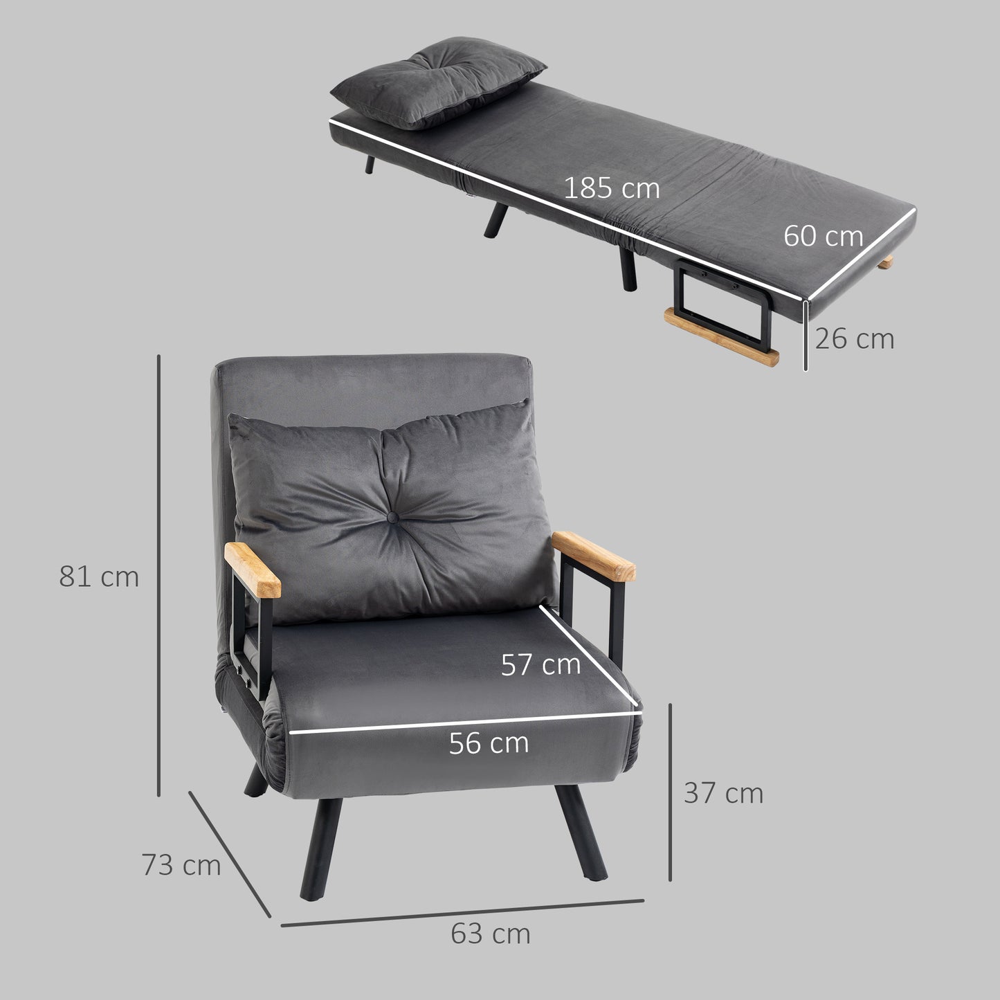 Relaxfauteuil – Relaxstoel – Recliner – Leesstoel – Lounge Chair – Donkergrijs – Scandinavisch Design – Verstelbare Rugleuning – Kussen Met Button Tufting