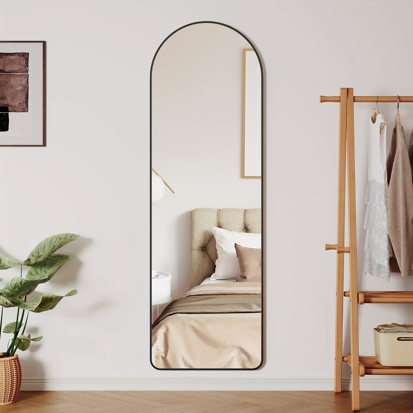 Stylish Elegance| Elegant Full-Length Curved Mirror with Metal Frame - 162.56cm x 53.34cm HD Wall Mirror, Black, with Hooks for Living Room, Bedroom, Dressing Room, Bathroom, Hallway - Classic Style, Vertical Orientation, Mir
