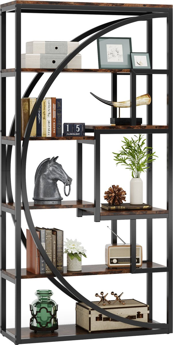 Boekenkast - Boekenrek met 5 Planken - Industrieel Vintage - Geometrisch Ontwerp - Bruin en Zwart - 80 x 30 x 180 cm