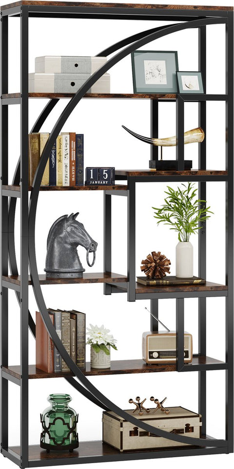 Boekenkast - Boekenrek met 5 Planken - Industrieel Vintage - Geometrisch Ontwerp - Bruin en Zwart - 80 x 30 x 180 cm