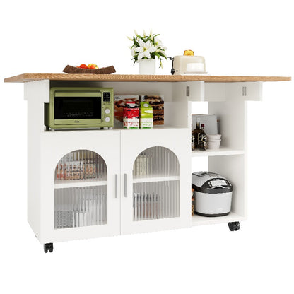 Keukeneiland – Keukenwagen – Buffetkast – Servieskast – Mobiele Trolley – Metalen Frame – Houten Werkblad