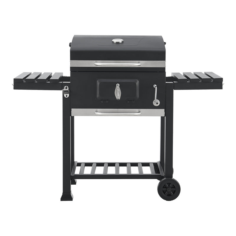 Grillwagen – Houtskoolbarbecue – Barbecuewagen – Tuingrill – BBQ Trolley – Zwart – Groot Grilloppervlak – Ingebouwde Thermometer