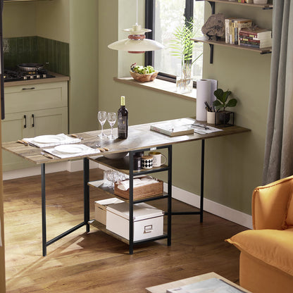 Vouwtafel – Klaptafel – Eettafel – Tuintafel – Houten Tafel – Uitschuifbaar – Met 3 Opbergrekken – Industrieel Design – 180x77x60 cm