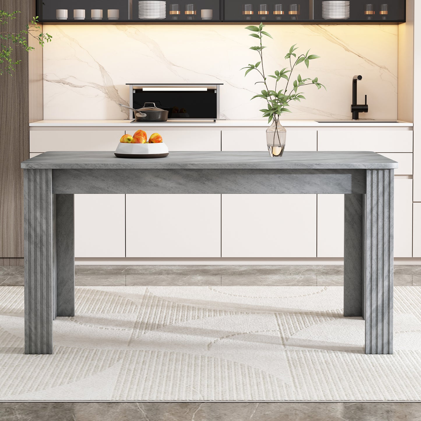 Dining Table, Contemporary Dining Table, Sturdy Dining Table, Four-Legged Table, Oak Wood Table, Rectangular Dining Table, Coffee Leisure Table, Modern Simple Dining Table, Concrete Look [OLD SKU:WF312300AAB]