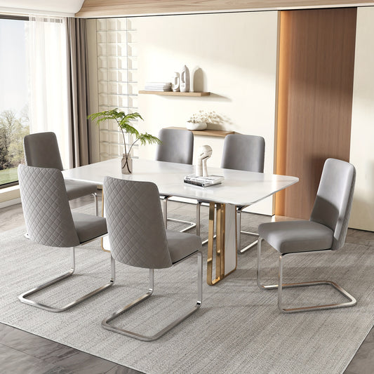 Velvet Dining Chairs, Set Of 6, Luxury, Living Room, Bedroom, Lounge Chairs, Diamond Back Design, Silvery Metal Supporting Legs, Grey, Home Dining Furniture, Living Room Accent Chairs, Contemporary Lounge Chairs, Metal Leg Chairs, Minimalist Metal Frame,