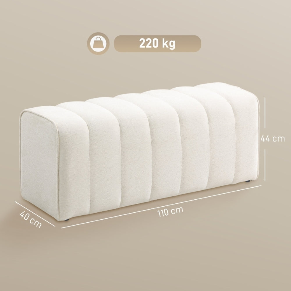 Modern Heavy-Duty Upholstered Bench with Footrest - Cream White Metal Frame & Soft Cushioned Seat, 220kg Weight Capacity, Space-Saving Design with Storage Underneath, Freestanding Bedside Bench for Bedroom, Living Room, Entry