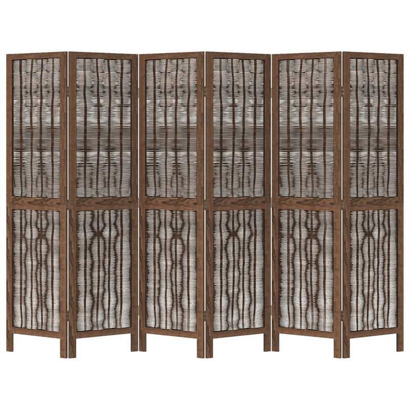Modern 6-Panel Wooden Divider Environment - Brown Dark Solid Paulownia Wood, Removable & Reusable Indoor/Outdoor Room Divider for Living Room, Bedroom, Office, Kitchen, Dining Room, Patio, Balcony, Partition, Versatile Divide