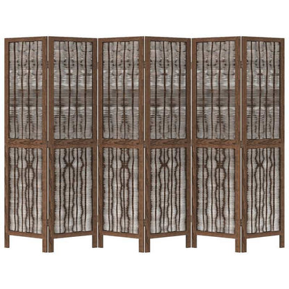 Modern 6-Panel Wooden Divider Environment - Brown Dark Solid Paulownia Wood, Removable & Reusable Indoor/Outdoor Room Divider for Living Room, Bedroom, Office, Kitchen, Dining Room, Patio, Balcony, Partition, Versatile Divide