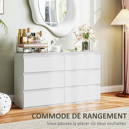Ladekast – Dressoir – Kast – Commode – Opbergmeubel – 6 Lades – Softclose – Wit – 120 x 39 x 75 cm – Houten Materialen