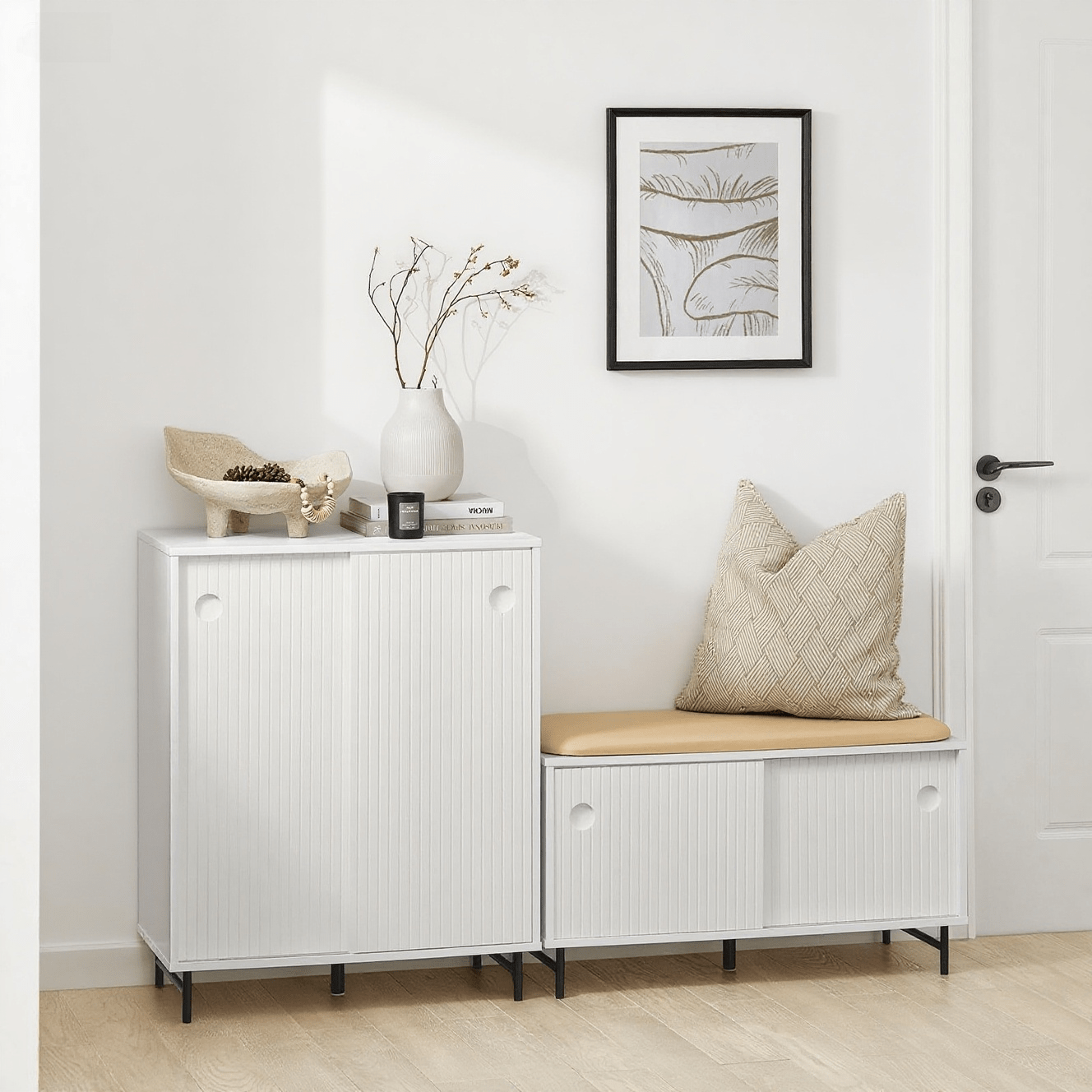 Dressoir – Ladekast – Opbergkast – Schoenenkast – Witte Schuifdeurkast – Compact 120x40x70 cm – Duurzaam Spaanplaat