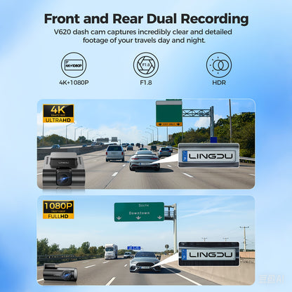4K Dual Lens Dashcam – Auto Camera – Videorecorder – Rijveiligheid Camera – Parkeercamera – 4K+1080P Resolutie – Nachtzicht Met HDR/WDR – Zwart