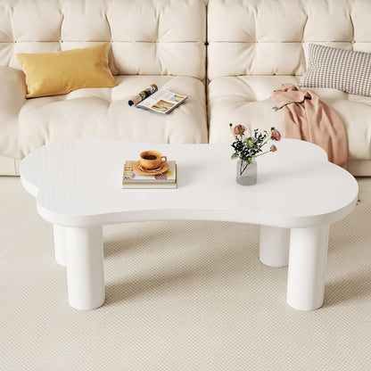 Salontafel Botvormig – Bijzettafel – Koffietafel – Woonkamer Tafel – Wit – MDF Tafelblad – Hardhouten Poten Met PVC Coating