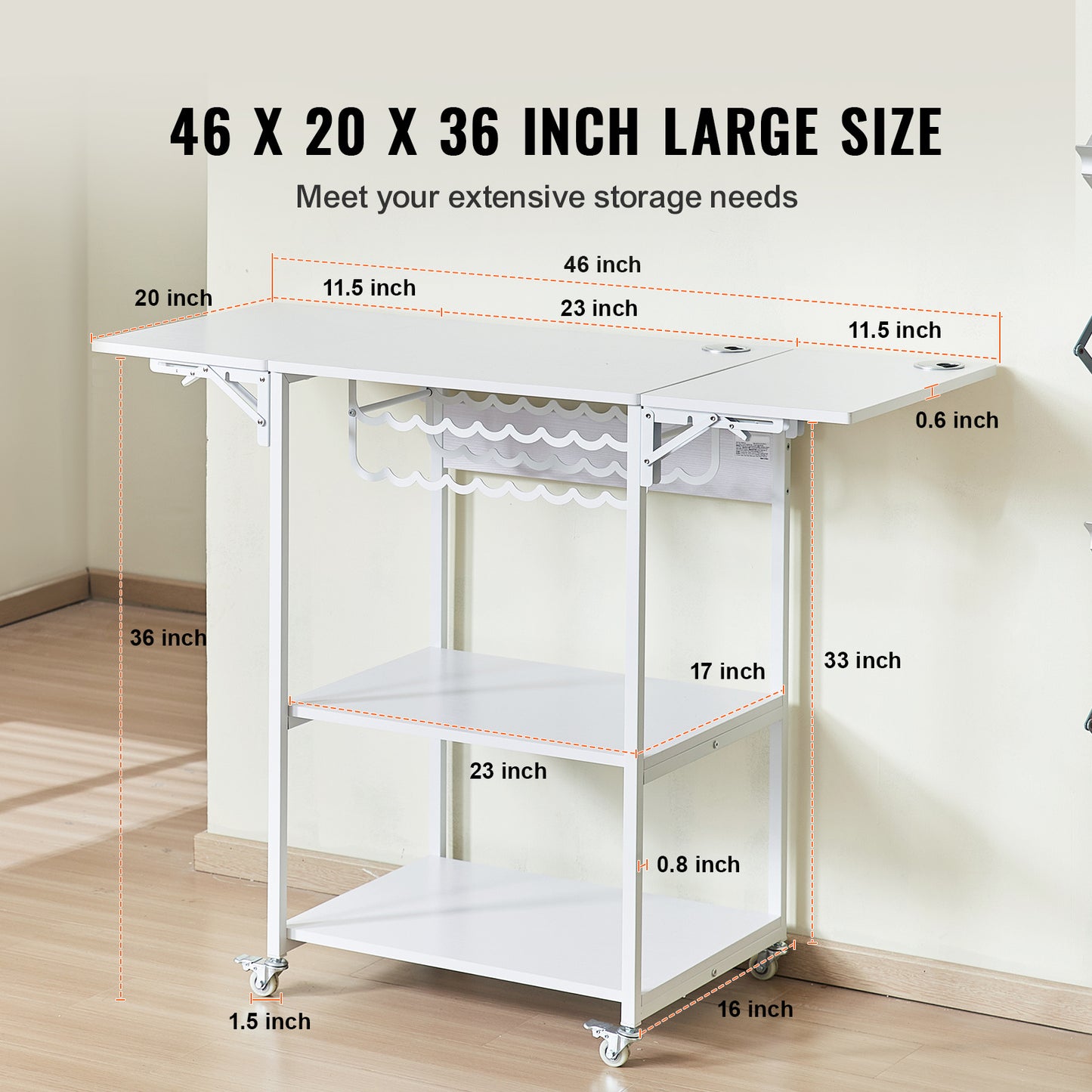 Heat Press Werktafel – Workbench – Werkbank – Tafel – Werkplek – Inklapbare Zijkanten – Mobiel Met Wielen – Stevig Metaalframe – Ruime Opbergruimte – Wit
