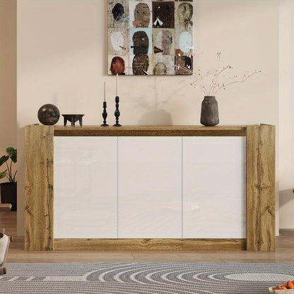 Sideboard – Dressoir – Opbergkast – Buffetkast – Kast Met Schuine Deuren – Softclose Scharnieren – Verstelbare Planken – Wit Met Houtlook – Duurzame Stalen Constructie